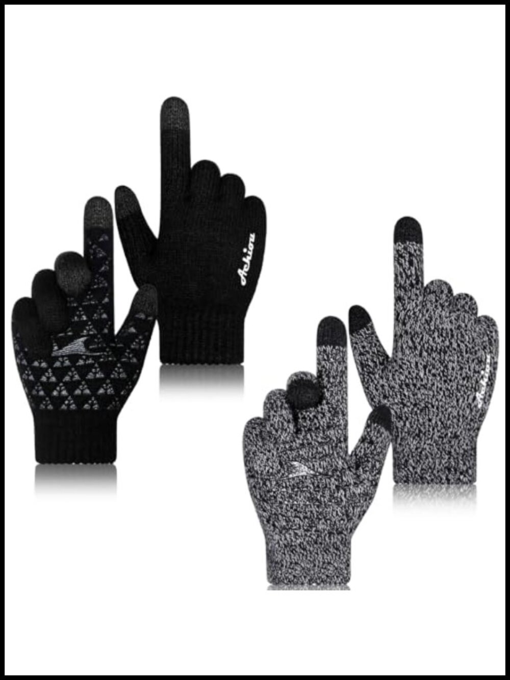Winter Knit Gloves Touch Screen 2 Pairs Soft Lining Anti-Slip